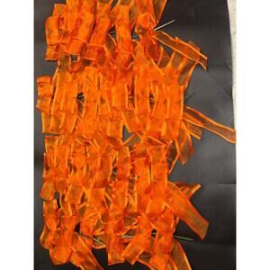 Bundle Set of 50 Orange Sheer Satin Bows w/ Wood Stick Attached For Flower Plant
